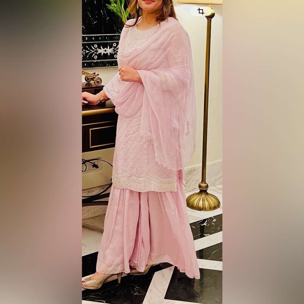 Elegant Blush Pink Embroidered Sharara Set – Timeless & Graceful